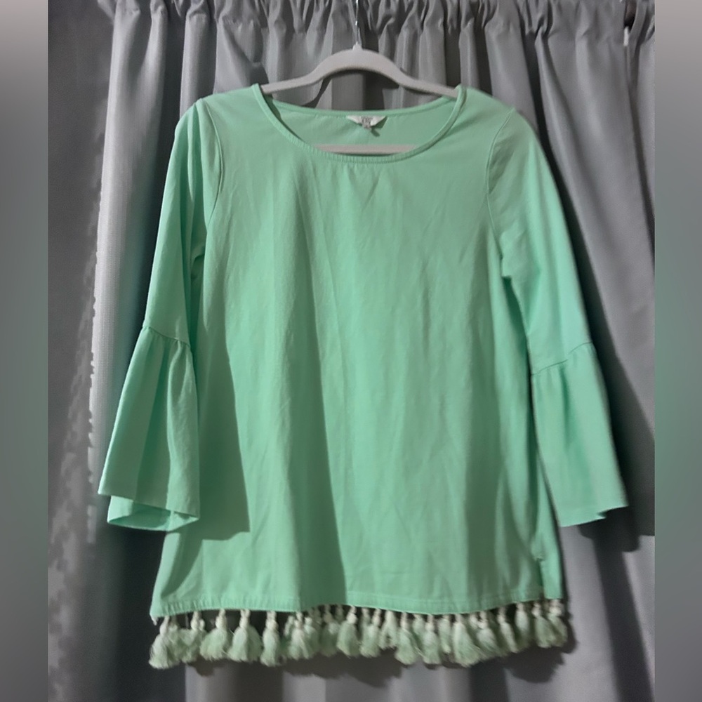 50%off w❤️ NWOT CROWN & IVY m Mint green bell sleeve POMPOM TOP oversized S